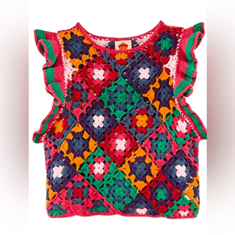 Crochet Square Vest in red multi colored size medium, absolutely stunning!
